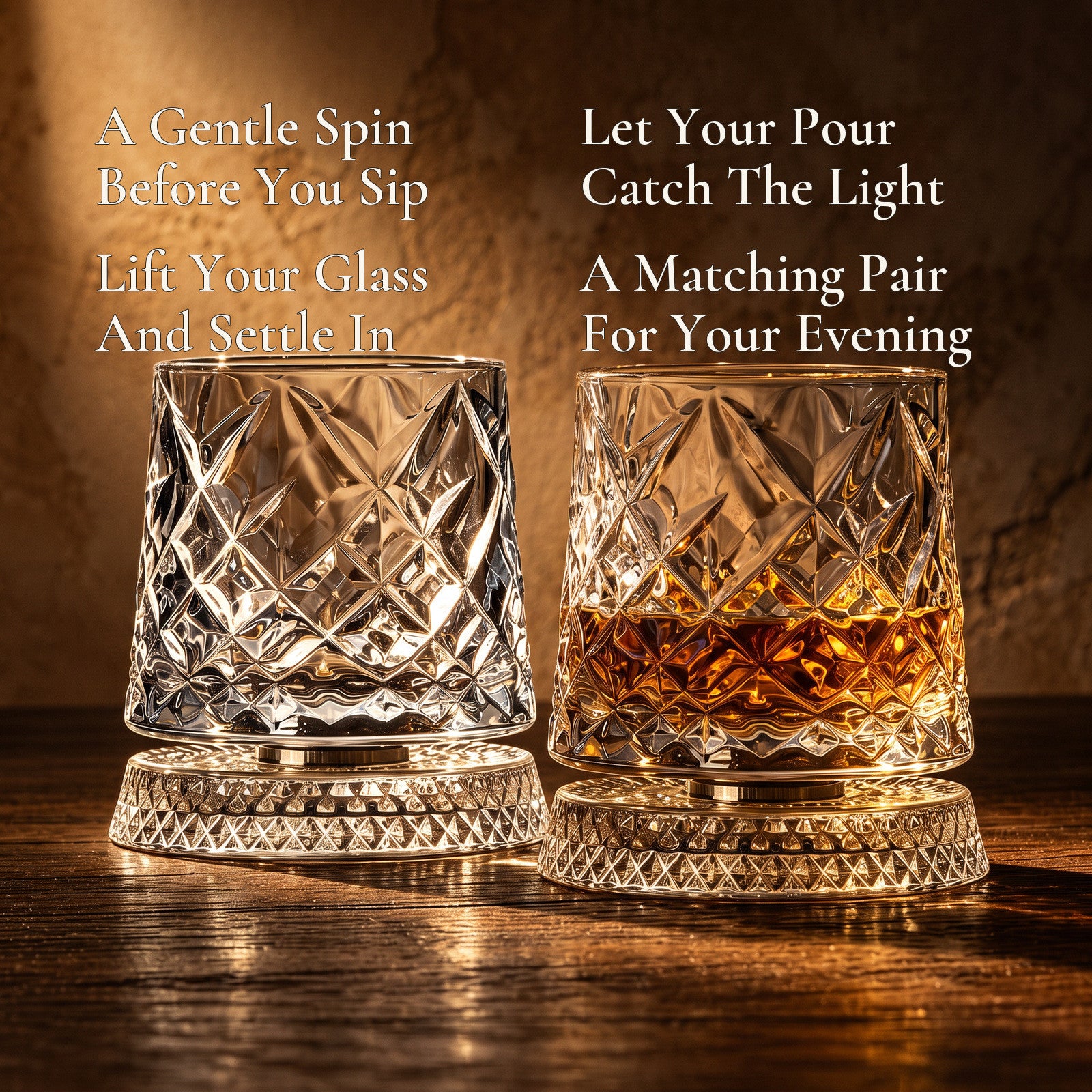 Diamond glass set with four evening ritual benefits